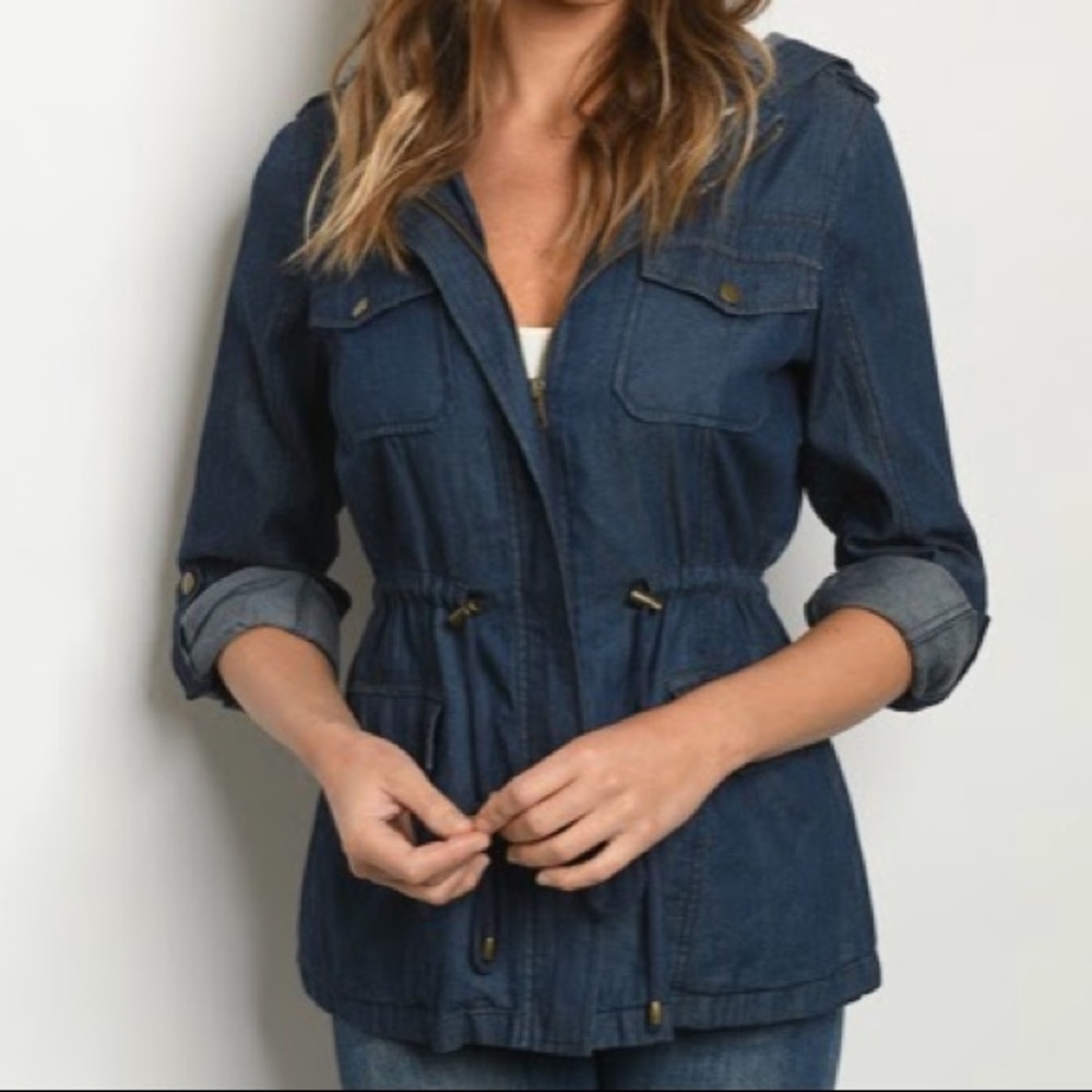 Hooded, Front Zip Denim Jacket - Picture 8 of 10